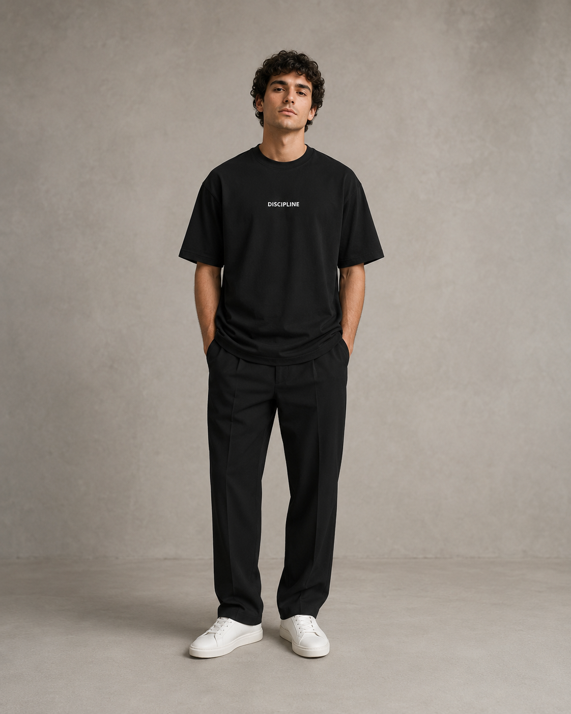 DISCIPLINE tee in black, full length